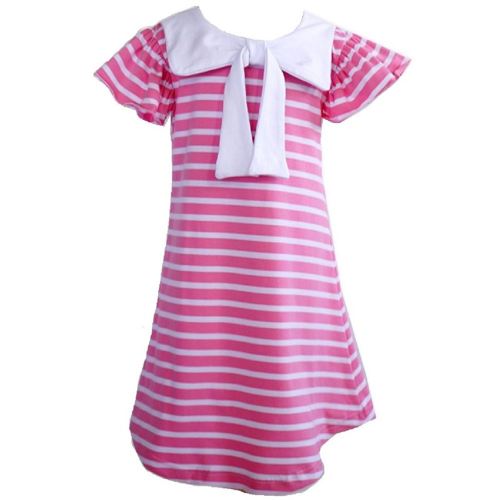 ittle Girl Short Sleeve Collar Stripe Bow Easter School Flower Girl Dress 2T-8